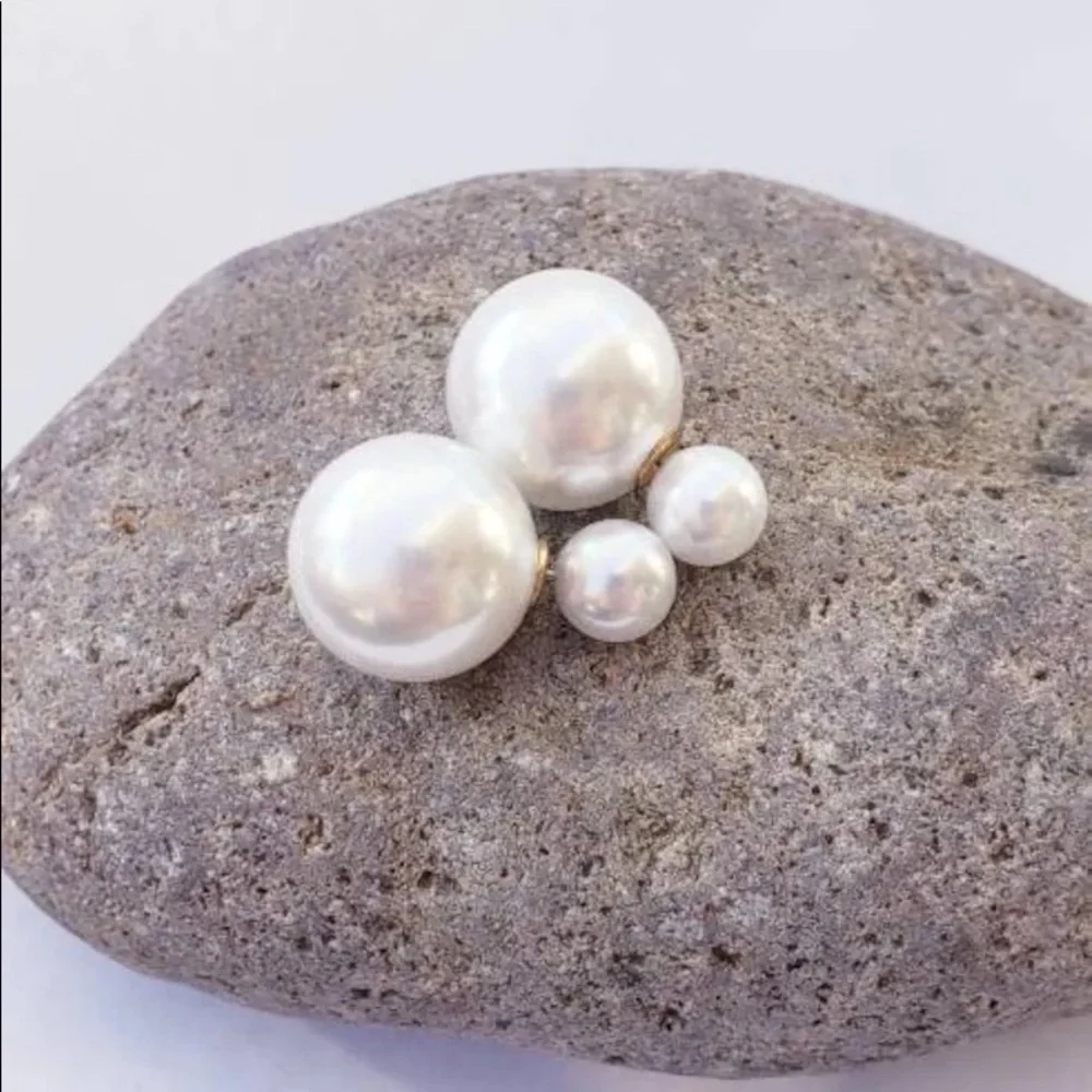 Best Seller! Minimalist Double Sided Pearl Earrings, Gift Post Bead Earrings - Picture 9 of 9